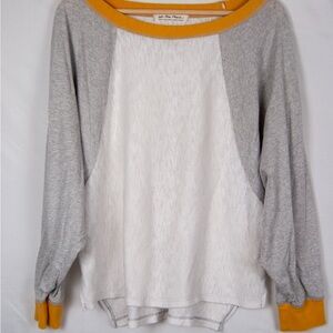 We The Free Heathered Gray Top with Mustard Trim